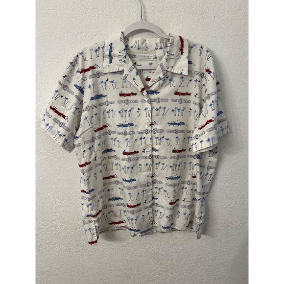 Elisabeth By Liz Claiborne Vintage Car & Palm Tree Print Short Sleeve Shirt Size - Picture 1 of 6
